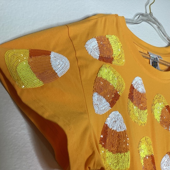 Queen of Sparkles Candy Corn Top Halloween Sequins Sm - Picture 4 of 9